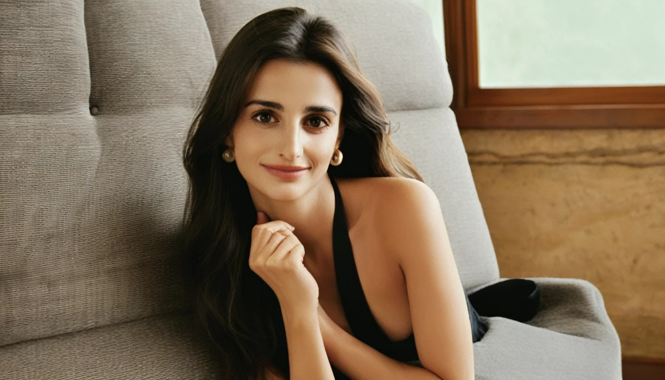 nsfw 1 14 years old gair,lSitting with Knees Up on sofa at living, spread legs, show pussy,Penelope Cruz,