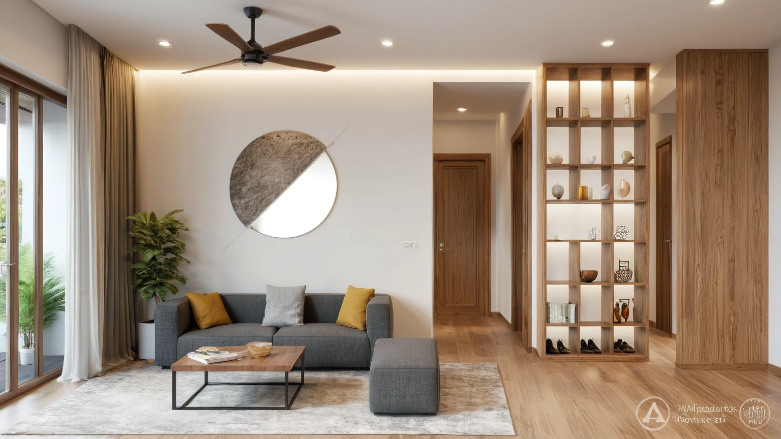 Interior Design, (modern interior space), (modern furniture design), (space that realistically describes the modern interior of a townhouse), (soft warm led light), (circle spotlight), (indoor), (neutral white tone color), (white wall), (An Cuong Wooden Furniture minimalist Style), (An Cuong wood with MDF surface glued with melamine coating), (architectural design visualization), (reflection), (focus on object), (material normal bump real reflection), (multi-level reflection), (chao vantage software visualization render),(((Best Quality))), ((Masterpiece)), ((best illustration)), ((best shadows)), (( Super Detail)), (Intricate lines), (Photorealism),(hyper detail), ((archdaily)), ((award winning design)), (dynamic light), ((spotlight)), (perfect light), ( shimering light), ((photorealistic)), ((intricate detail)), ((extreme detail)), ((crazy detail)), ((octane render)), ((trending on artstation)), ((High- fidelity)), ((Viwvid)), ((Crisp)), ((Bright)), ((Stunning)), ((Eye-catching)), ((High-quality)),((Sharp)), ((day sun environment)), ((Illuminating)), ((Flawless)), ((High-quality)),((Sharp edge render)), ((medium soft lighting)), ((photographic render)) , ((detailed archviz)), ((reality environment))