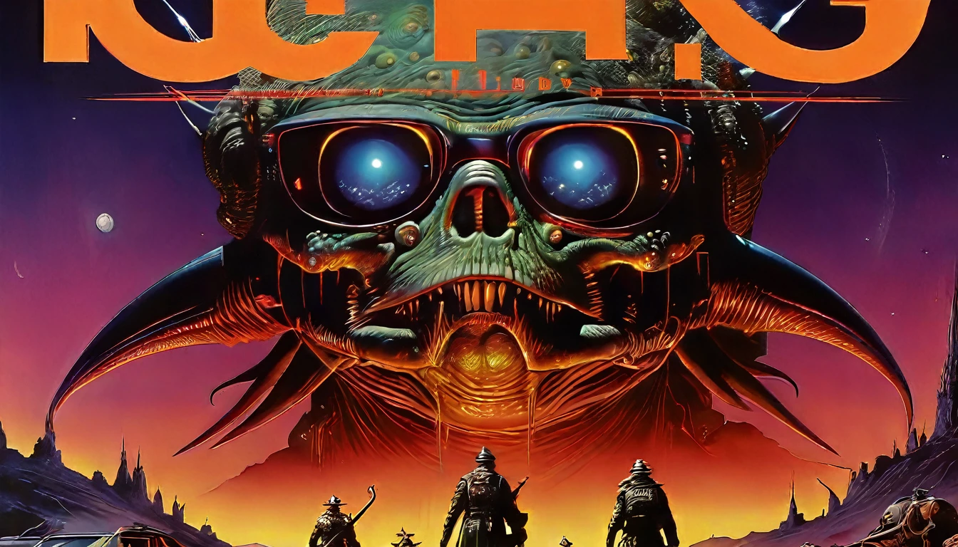 a movie poster for (Galaxy of Terror) inspired by Clyde Caldwell, futuristic apocalypse, stalenhag, metal album cover, gwar, heavy metal band promo, wayne barlowe pierre pellegrini, retro sci fi, by Moebius, movie poster promo, ultra detailed, complex, sharp focus, object texture, studio photo, intricate details, highly detailed, Real Photo style, hyper-realistic, high dynamic range, rich colors, realistic textures, 8K uhd, high color depth, Nikon D 850, Kodak 400 port, fujifilm XT, (cinematic film:3.1)