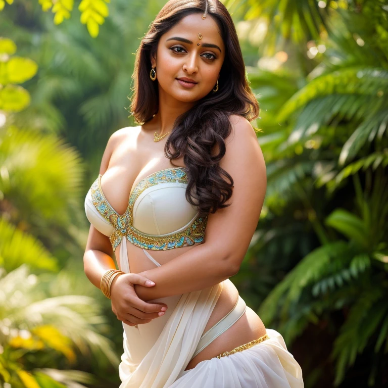 Looks like Anushka Shetty, Masterpiece, Best quality, high clarity eyes, critically flawless,sharp picture, Full portrait, High pixels, perfect face, perfect eyes, beautiful face, perfect hands,perfect fingers, in Peter Paul Rubens style, by Peter Paul Rubens, baroque style, acrylic on canvas, highly detailed, description: "Create a nymph inspired by the tales of Greek or Roman mythology, embodying the essence of a natural element or location, and possessing a unique ability or trait that sets her apart.", strapless Bra of ancient times, strapless bralette, armpits showing, detailed armpits, ravishing beauty queen,