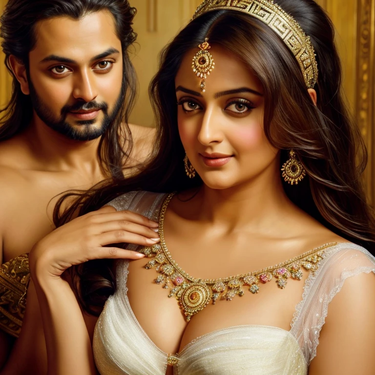 Looks like Anushka Shetty, Masterpiece, Best quality, high clarity eyes, critically flawless,sharp picture, Full portrait, High pixels, perfect face, perfect eyes, beautiful face, perfect hands,perfect fingers, in Peter Paul Rubens style, by Peter Paul Rubens, baroque style, acrylic on canvas, highly detailed, description: "Create a nymph inspired by the tales of Greek or Roman mythology, embodying the essence of a natural element or location, and possessing a unique ability or trait that sets her apart.", strapless Bra of ancient times, strapless bralette, armpits showing, detailed armpits, ravishing beauty queen, 