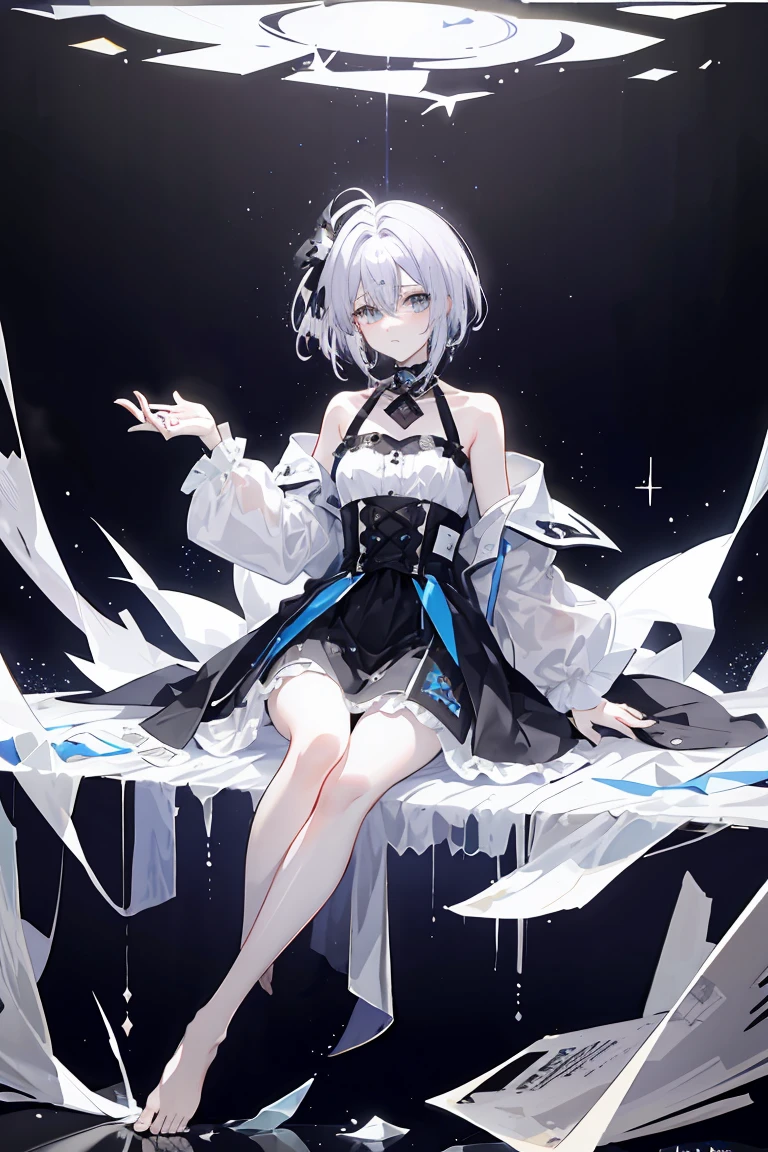 ((Best illustration)), super clear and delicate, lying position, li style, white hair, clear eyes, small body, big breasts, with leg rings.