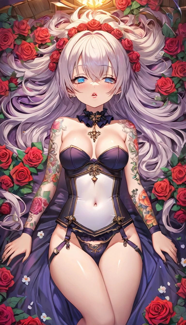 {{{{{16k}}}}}, {{{{{transforming a pure corpse girl into her facial rank and tits rose to the SSS rank of top-notch pretty actresses, She is laid on an coffin of flowers bouquets of flowers are stabbed all over her body and her body becomes more curvy, she is turned into a cutesy flower arrangements, she sleeps and she lost her life the moment she is fully asleep the flower glows absorbs her life blooms more cutely and transforms her corpse into something lovely and capable of eternal necrophilia, Each time she was necrophiliac her tattoos increased the tattoos her waist and underbust became thinner, her breasts become even larger and deeper with cleavage, Her hair is replaced by a bang long glossy very Straight hair, A 10-years-old young girl who was supposed to have died, but was injected with more and more female hormones and Reproduce as underbust and topbust firmness lasciviousness 18-years-old virgin nudity girl of the expression dyed in bewitching eroticism, Grown bodies are reproduced with cheeks so vivid and lips so thick and dark that it is hard to believe they are sexually knowledgeable and sexy looking corpses, She is fitted with a heart collar that puts people into eternal sleep which transforms her into a cute once-in-a-millennium narcotic flower arrangement that becomes her too-cute corpse}}}}},{{Extremely detailed}},{{{{{integrated her head pure small, All the fat from her limbs and waist will move to her swinging tits and slender limbs, Enchanting Too thick and erotic lips, Her thickened lips shimmer with luster, A cutely girl's soul-draining white eyes}}}}},{{{{{Her tattoos spread all over her body, She is tattooed with lewd flowers on her neck, arms, lower abdomen, thighs, Flower piercings are attached all over her body}}}}}