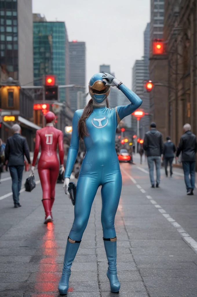 z3nd4y4, red cybersuit, sci-fi, futuristic,night city background, depth of field  
