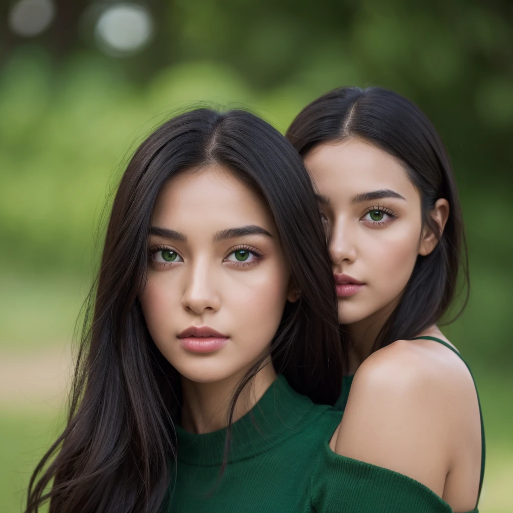 beautiful girl, black hair, striking mouth, fair brown-skinned, Striking green eyes, fully body, looking at the viewer, realist 4k 