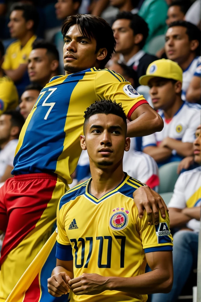 Anime man watching soccer from the Colombia collection with shirt from the Colombia collection number 7 and with the name Miguel