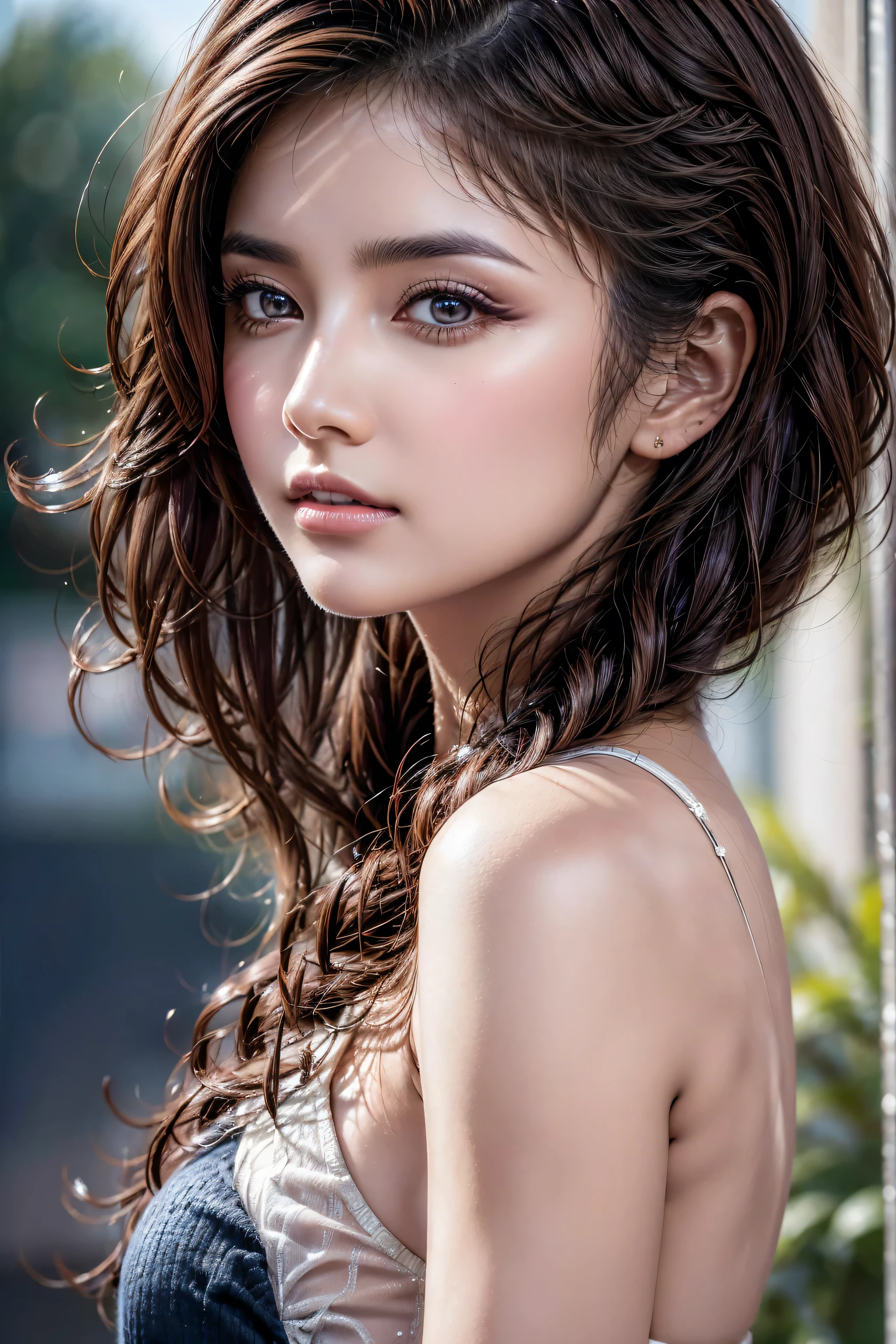 (absurd quality,16k,highres,masterpiece:1.2), ultra details,UHD,(photorealistic Realism 16K Quality), A breathtakingly beautiful 18-year-old girl named Anikha, who is the epitome of elegance and charm. She stands out as the central focus of this ultra-detailed, 8K resolution masterpiece with a perfect score of 9 and a UHD rating of 1.3. Her delicate facial features are captured with a stunning realism that's amplified by a majestic score of 1.5, making her appear as if she's stepped out of a high-definition dream. Her skin glows with a soft blush, perfectly accentuating her detailed, natural beauty. (the most absurd quality perfect eyes), (super beautiful cute sharp-face), (light pale complexion), (clear no blur and sharp perfect round realistic brown_eyes:1.35), finely detailed pupils, detailed lips:1.3, Her eyes, a rich brown, are filled with a blissful vibe, reflecting the cinematic lighting that surrounds her. They are so realistic and sharp that they seem to hold secrets of the universe within them. Her long shining hair are adorned with a hair ornament that adds an extra touch of elegance to her already flawless look. The background, a canvas of blurred perfection with a score of 1.7 for background blur, showcases an intricate design that complements the overall aesthetic without overwhelming the main subject.