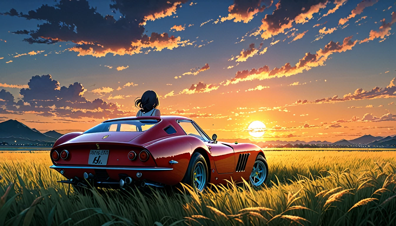 Ferrari 250GTO、Anime scenery of a girl sitting in tall grass with a sunset in the background.Beautiful anime scene, Beautiful anime peace scenes, Makoto Shinkai Cyril Rolland, Beautiful anime scene, Awesome Wallpapers, Anime Art Wallpapers 8K, Anime Background, artistic Anime Background, anime wallpaper 4k, Anime Art 4K Wallpaper, Anime Wallpaper Art 4k,