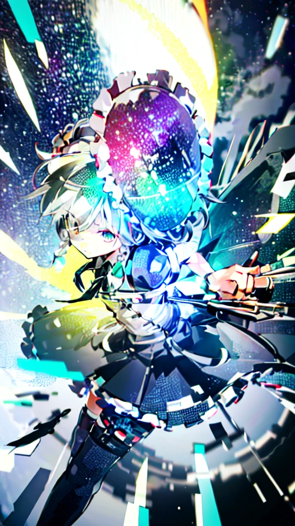 (best image quality), masterpiece,  Highest quality, High resolution,  One girl, alone, sakuya1,  Maid, Bachelor, Grey Hair, Medium chest, knife, In space,