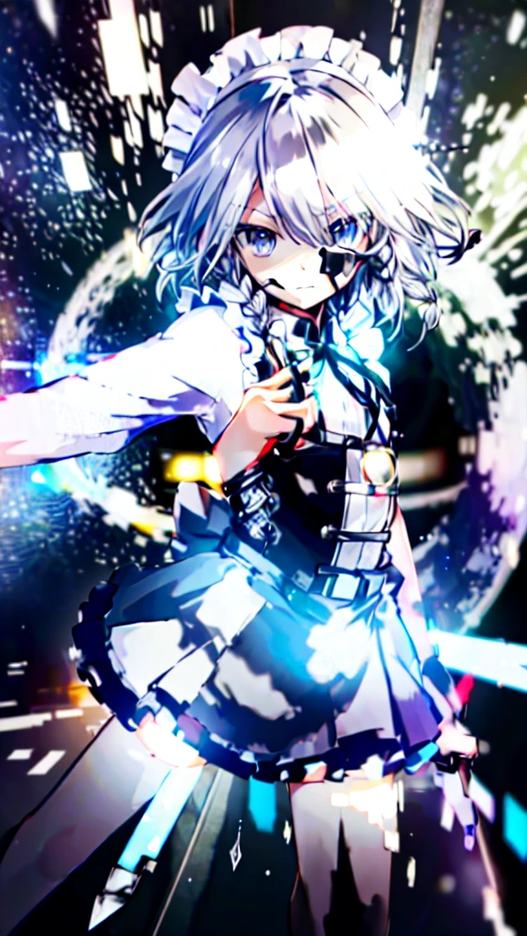(best image quality), masterpiece, Highest quality, High resolution, One girl, alone, sakuya1, Maid, Bachelor, Grey Hair, Medium chest, knife, In space,