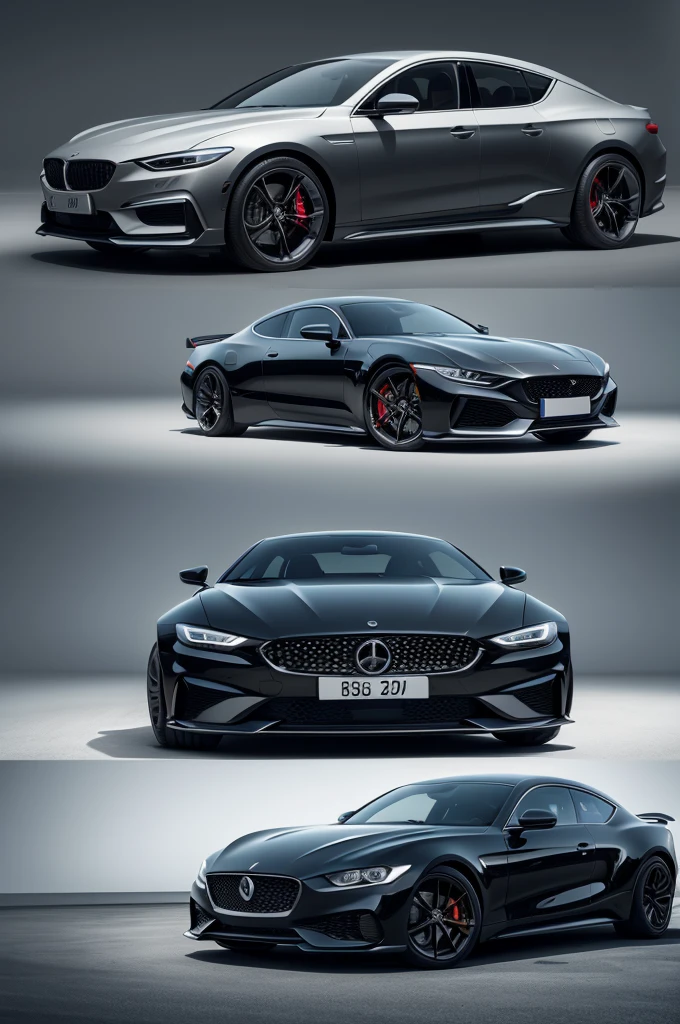 A car with fluid and elegant lines, with a wide front grille and thin, elongated headlights that give an air of sophistication and modernity