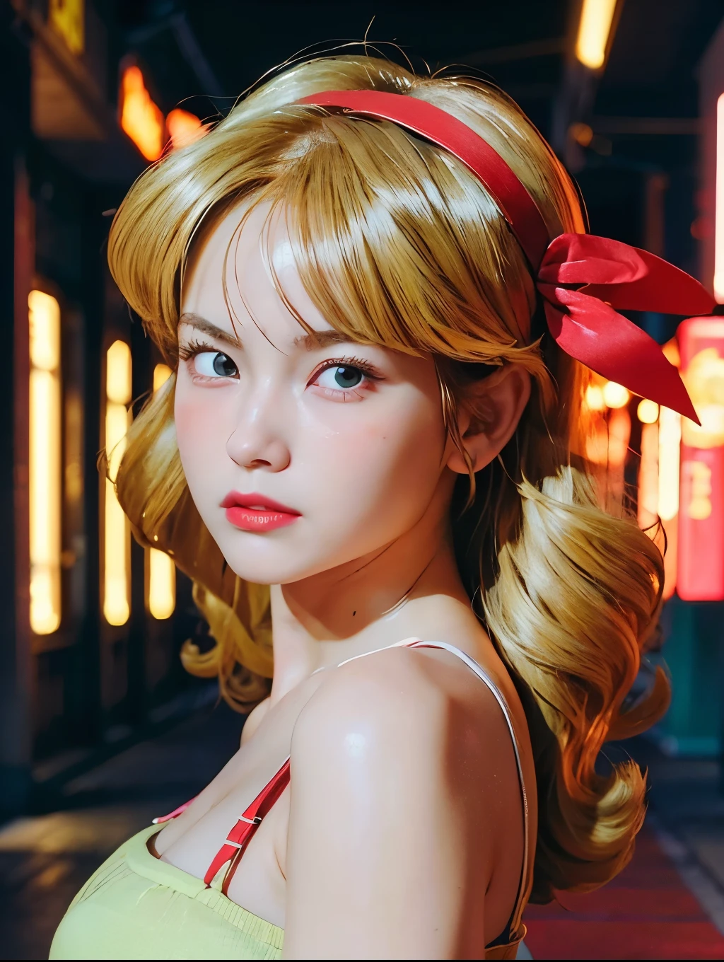 (photoRealstic:1.4),(hyper realisitic:1.4),(realisitic:1.3),(Smooth lighting:1.05),(Improved cinematic lighting:0.9),32k,1 girl,Realistic lighting,raytrace,（japanes:1.2),Detailed eyes,************,(Blonde:1.2),Big red ribbon,(Dynamic Pose:1.2),(Action pose:1),anger