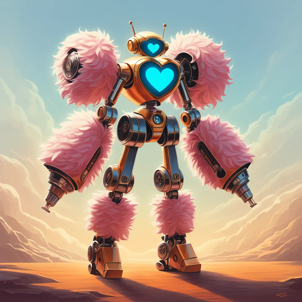 fluffy heart robot in fantastic realism art style
