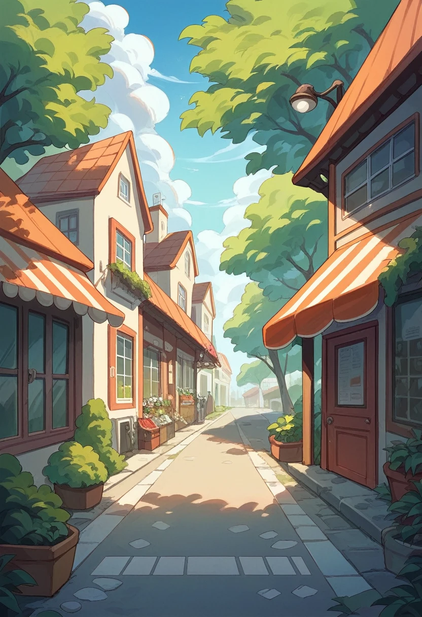 Draw a map of a neighborhood where there are multiple convenience stores and a park in. Center and there are 4 main streets and roads, and also a house that is called a house.