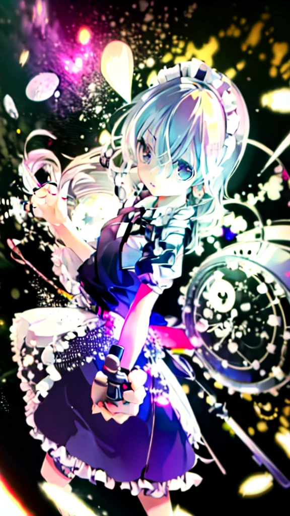 (best image quality), masterpiece, Highest quality, High resolution, One girl, alone, sakuya1, Maid, Bachelor, Grey Hair, Medium chest, knife, In space,