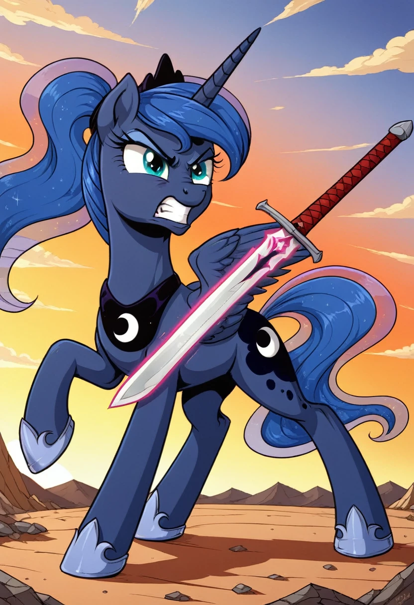 Pony luna fight sword Womans pony angry