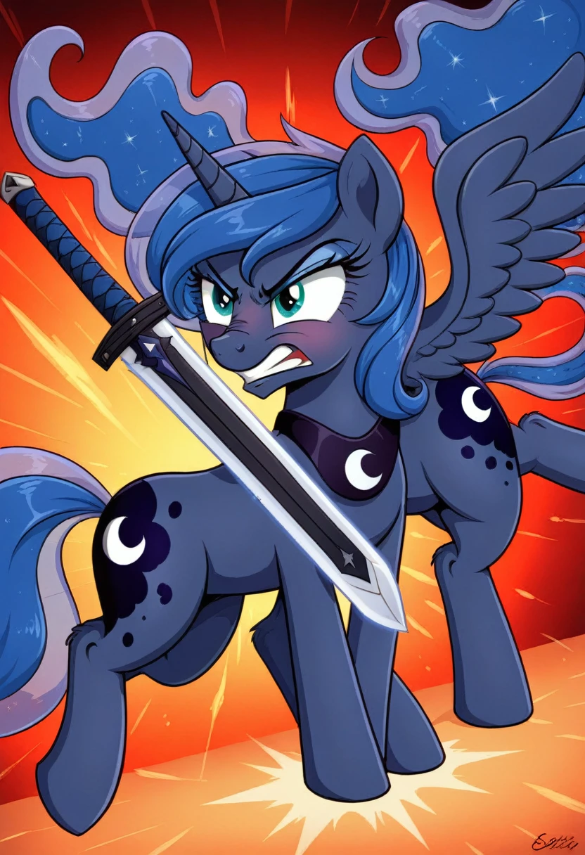Pony luna fight sword Womans pony angry
