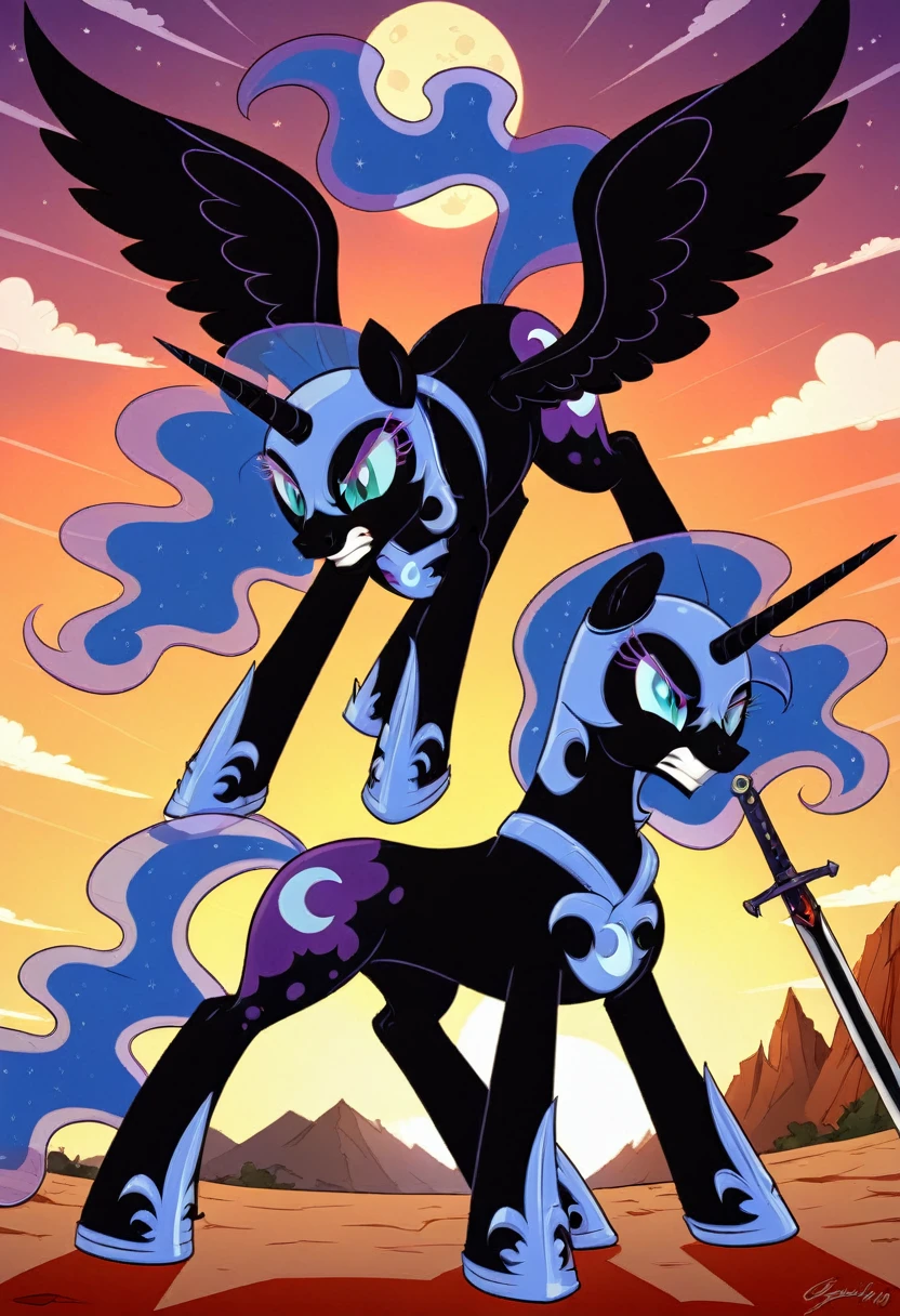 Pony nightmare moon fight sword Womans pony   angry 