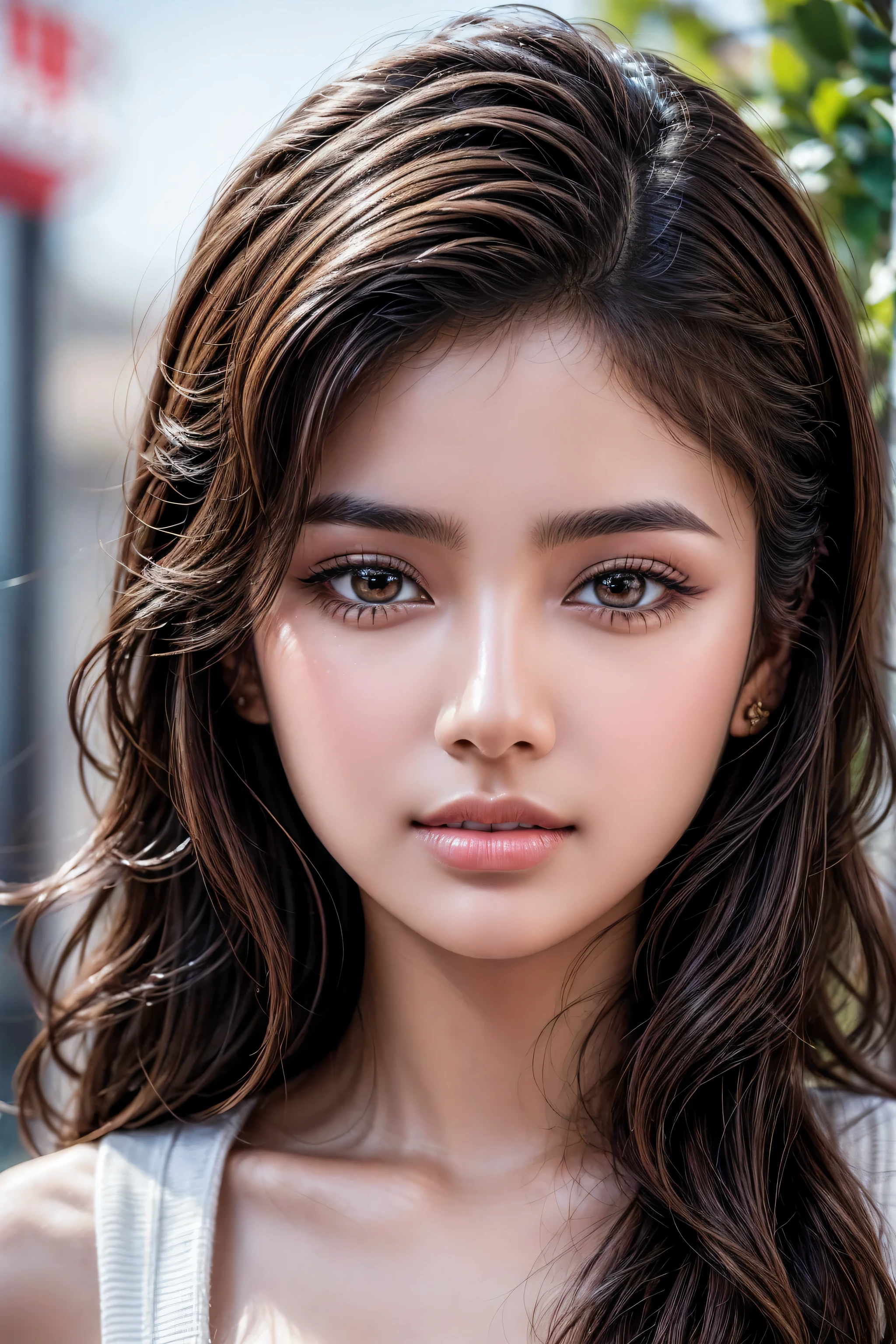 (photorealistic Realism 16K Quality), A breathtakingly beautiful 18-year-old girl named Anikha, who is the epitome of elegance and charm. She stands out as the central focus of this ultra-detailed, 8K resolution masterpiece with a perfect score of 9 and a UHD rating of 1.3. Her delicate facial features are captured with a stunning realism that's amplified by a majestic score of 1.5, making her appear as if she's stepped out of a high-definition dream. Her skin glows with a soft blush, perfectly accentuating her detailed, natural beauty. (the most absurd quality perfect eyes), (super beautiful cute sharp-face), (light pale complexion), (clear no blur and sharp perfect round realistic brown_eyes:1.35), finely detailed pupils, detailed lips:1.3, reflecting the cinematic lighting that surrounds her. They are so realistic and sharp that they seem to hold secrets of the universe within them. Her long shining hair are adorned with a hair ornament that adds an extra touch of elegance to her already flawless look. The background, a canvas of blurred perfection with a score of 1.7 for background blur, showcases an intricate design that complements the overall aesthetic without overwhelming the main subject. 