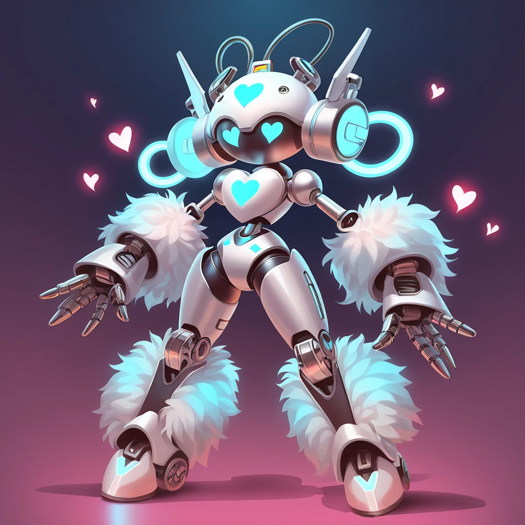 fluffy heart robot in fantastic realism art style