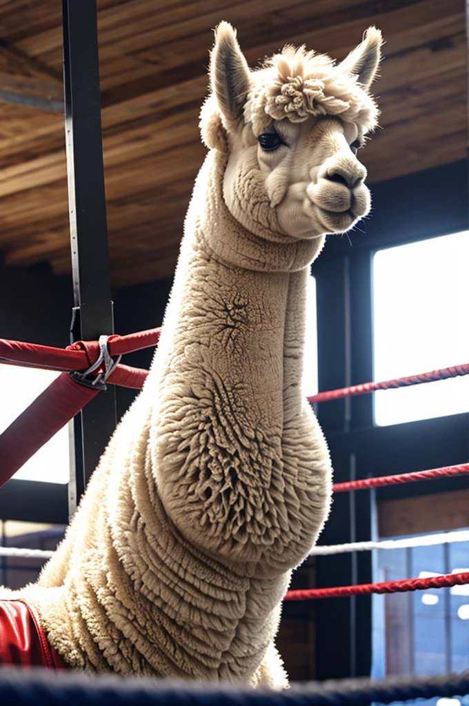 Alpaca in boxing ring