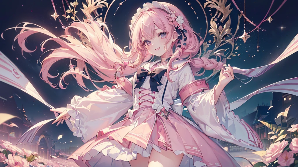 (((Highest quality、masterpiece、Ultra-fine、Ultra-fine、Exquisite、16K、Full HD,Asahi,high school girl,))) 、((Beautiful eyes)), Dark Eyes、Long eyelashes、White skin、(Pale pink lips、Pale pink cheeks、thin and long)、 ((cute)) ((One person)) 、((The best smile)) 、(Wide Shot、epic proportion)、