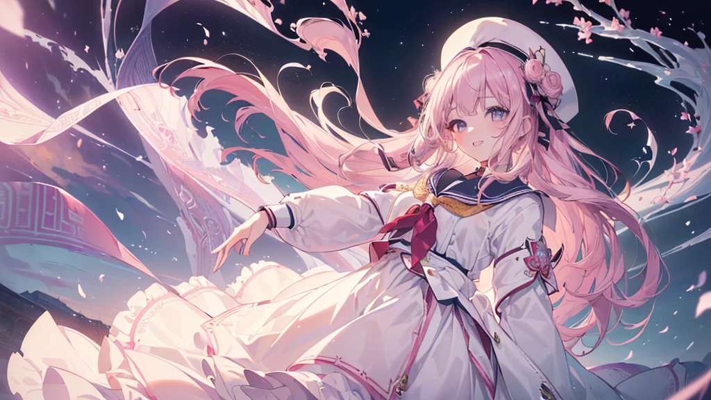 (((Highest quality、masterpiece、Ultra-fine、Ultra-fine、Exquisite、16K、Full HD,Asahi,high school girl,))) 、((Beautiful eyes)), Dark Eyes、Long eyelashes、White skin、(Pale pink lips、Pale pink cheeks、thin and long)、 ((cute)) ((One person)) 、((The best smile)) 、(Wide Shot、epic proportion)、