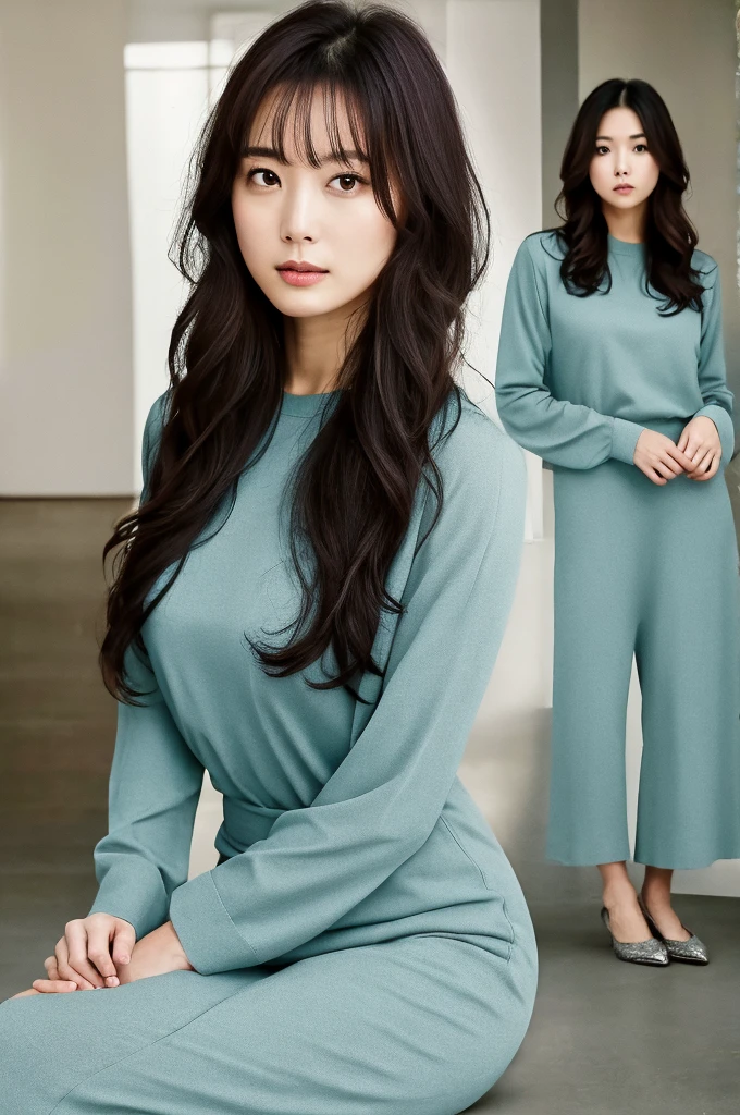 ((Highest quality)),Detailed image quality、Depth of written boundary:f4, Woman with beautiful face, perfect body,Mine Fujiko、Light clothing、Kneel