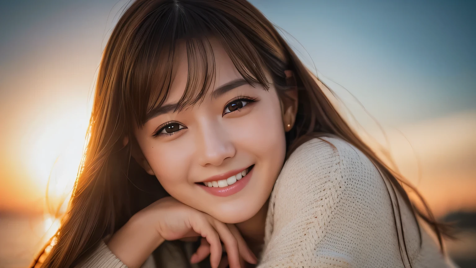 (best quality, masterpiece, ultra detailed, ultra high res, photorealistic, raw photo, absolutely resolution), smile, warm colors, 20 year old woman,