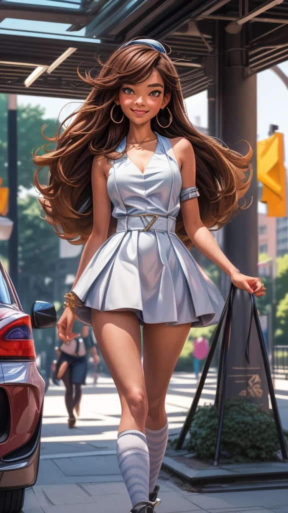 (best quality,4k,8k,highres,masterpiece:1.2),ultra-detailed, College Girl walking around college campus, strutting her stuff, Smiling and laughing, Flirting with the viewer, HDR, 8k, absurdres, cinestill 800, sharp focus, add_detail:3 (solo woman) anime