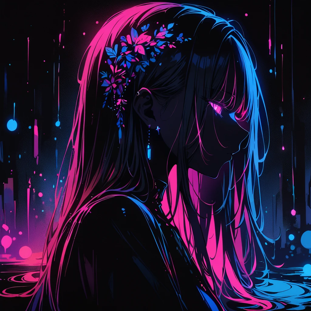 (masterpiece, best quality:1.2),black light, 1 girl, alone