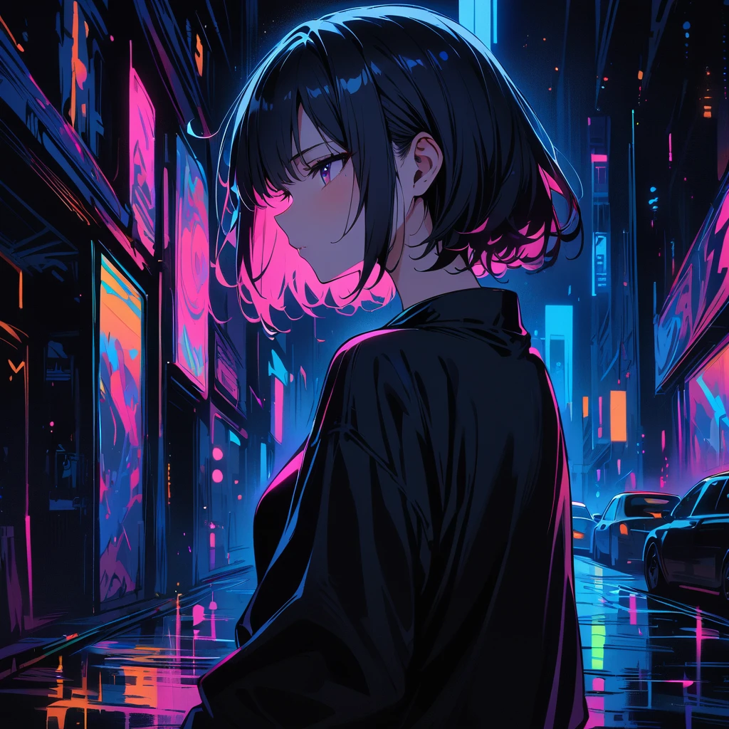(masterpiece, best quality:1.2),black light, 1 girl, alone