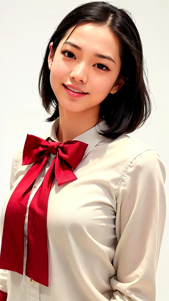 (1 woman:1.99)、(Wide forehead、Very short hair、Very small amount of hair、Forehead、Fuji frame:1.1)、Sunburn、17 years old、Naughty、Happy expression、満面のsmile、Weakness、love、I feel very comfortable alone、(Japanese high school girls uniform、red bow tie),((Very sleepy、Improves skin texture,smile、Narrow eyes、Very weak eyesight、Very weak eyeliner、Eyes slightly closed、I know the shape of your head、Oval Face))、(slicked back hair:1.25)、Photographic, Raw photo, Mastepiece, Highly detailed photos, Digital SLR, Photo-realistic 1.4, Super hello nothing, Best Quality,(standing、tilting your head、whole body:1.7)
