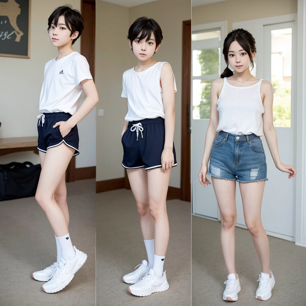 Cute boy of average height with cute cosplay short shorts with beautiful legs a little mature 
