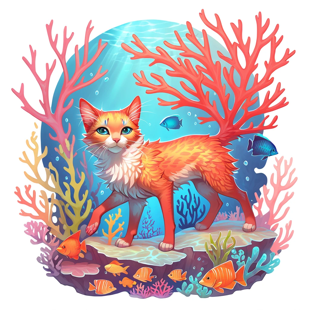 coral reef cat in fantasy art style
