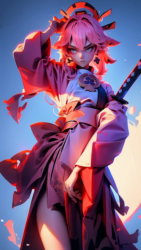 Ninja girl . samurai hold katana