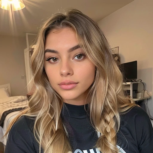 italiana hermosa from 17 years old, brown blonde ,rostro angelical y tierna , long hair hairstyle Semi updo with braid and thick waves Blonde with light roots , in the room with clothes ,(( foto realista de noche), ((pechos normales )),((rostro angelical)),((foto entera de cuerpo con ropa ),((blonde hair with roots )), ((ropa de noche), cabello rubio ,Ojos castanhos claros , cuerpo completo ,Realista, un  muy elegante, of celestial roots, rubia pelo, con ropa ,de noche,LUT de Instagram, from 17 years old.
