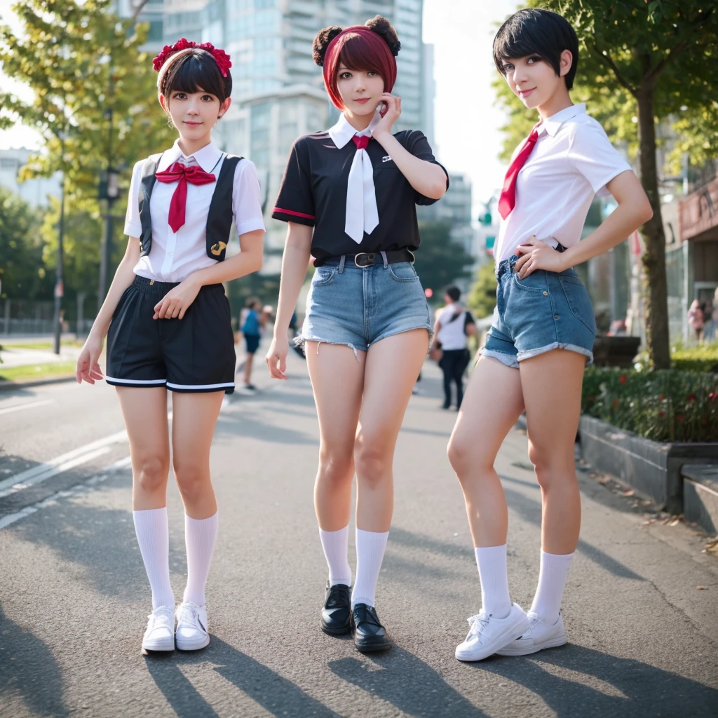Cute boy of average height with cute cosplay short shorts with beautiful legs a little mature