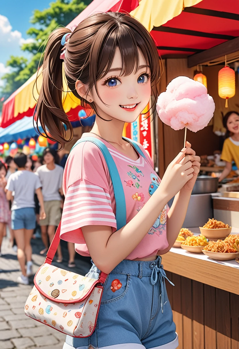 Highest quality、High resolution、Detailed Background、Beautiful face in every detail、Detailed facial expressions、Teenage beauty、Highly detailed face、cuteカラーの髪色、ponytail、Bob、cute仕草をする、Festival-day food stalls、Fun atmosphere、

(Festival-day food stallsを楽しんでいる2人の少女:1.5)、

Cotton candy in little hands、A big smile、In the midst of the festival bustle、Running with friends、
Shooting Challenge、Desperate for the prize、Goldfish scooping is also fun、Gently pick it up、
The aroma of freshly fried yakisoba、I&#39;m getting hungry、Play to your heart's content、enjoy、
My heart leaps、A festival under the blue sky、A &#39;s innocent smile、It turns into a warm memory、

T-shirts with flashy designs and characters、Knee-length shorts、Denim or cotton、
Sandals or sneakers、Dresses and tunics、Something that is easy to move in and cool、
The gorgeous print is adorable、Pochette、
Brightly colored items and character motifs、cute