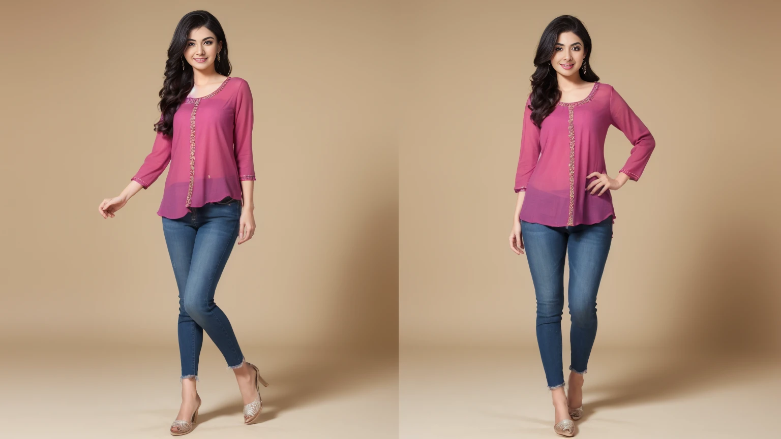8k, highest quality, ultra detailed:1.37), beautiful 30 yo Tamil girl (shy smirk:1.4), medium and ass, detailed skin texture, in purple shirt and jeans pointing at something, full body cute young lady, girl standing, woman posing, yellow backdrop, wearing elegant casual clothes, photo of slim girl model, casual pose, (wearing tight simple clothes), (full body portrait posing), cute young woman, on a yellow canvas, young and cute girl, a cute young woman, cute woman
