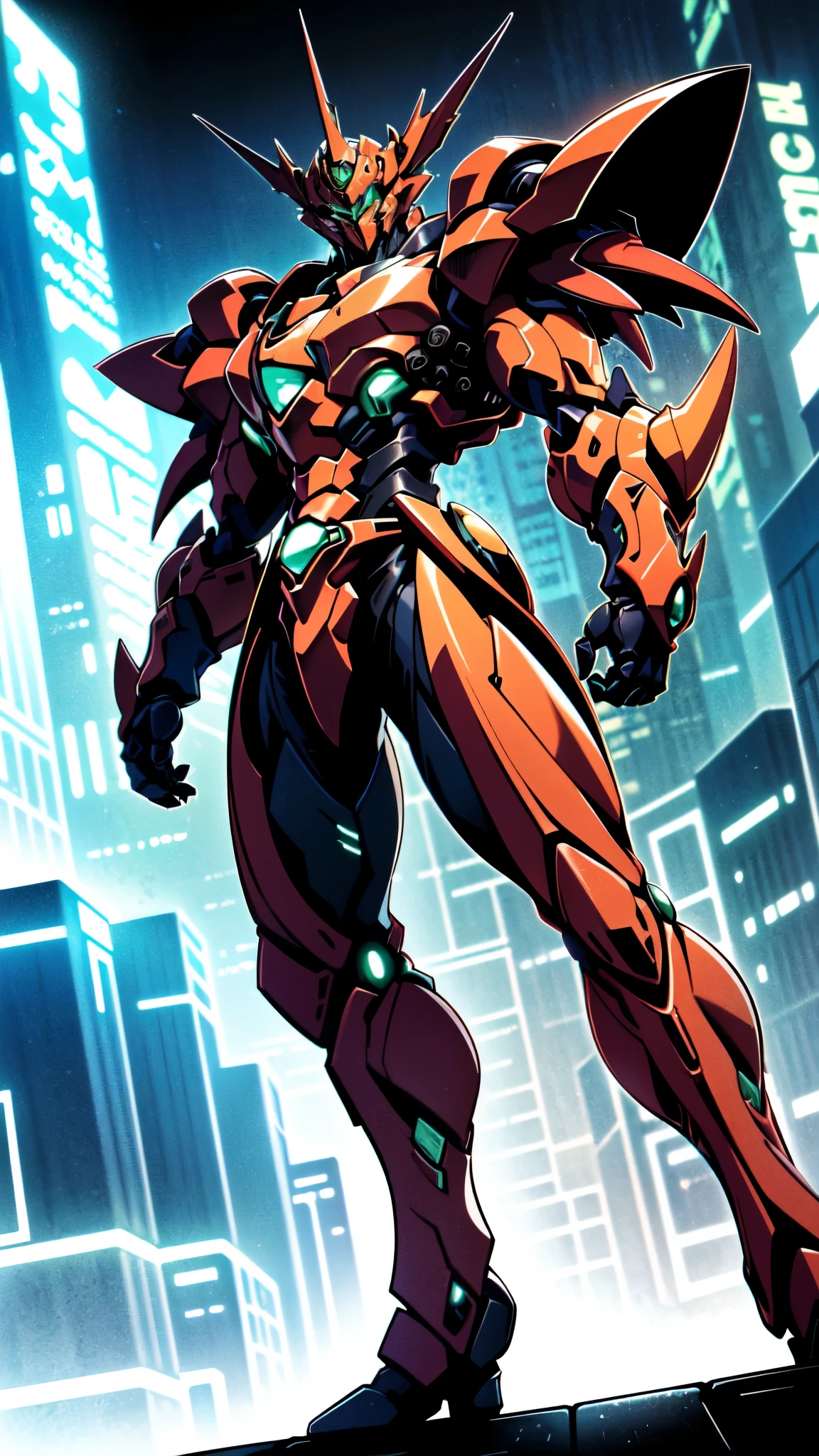 (masterpiece:1.5, best quality:1.5, extremely delicate:1.5, perspective:1.5, foreshortening:1.5, dynamic angle:1.5), a man wearing a full-face helmet, a fantasy-style biotech armored combat suit, green eyes, (a composite layered chest armor), fully enclosed shoulder guards, matching arm and leg guards, the belt is adorned with neon circuitry, (the color scheme is primarily black glow with green and red accents), the design balances heavy with agility, a high-tech bio-mecha armor, (Armor Concept Inspired by neon Cyberpunk, stand on the top of a skyscraper in a futuristic sci-fi city), this character embodies a finely crafted fantasy-surreal style armored hero in anime style, exquisite and mature manga art style, (battle damage, element, plasma, energy, the armor glows), ((male:1.5)), metallic, high definition, highres, ultra-detailed, ultra-fine painting, professional, perfect body proportions, golden ratio, anatomically correct, symmetrical face, extremely detailed eyes and face, high quality eyes, creativity, RAW photo, UHD, 32k, Natural light, cinematic lighting, masterpiece-anatomy-perfect