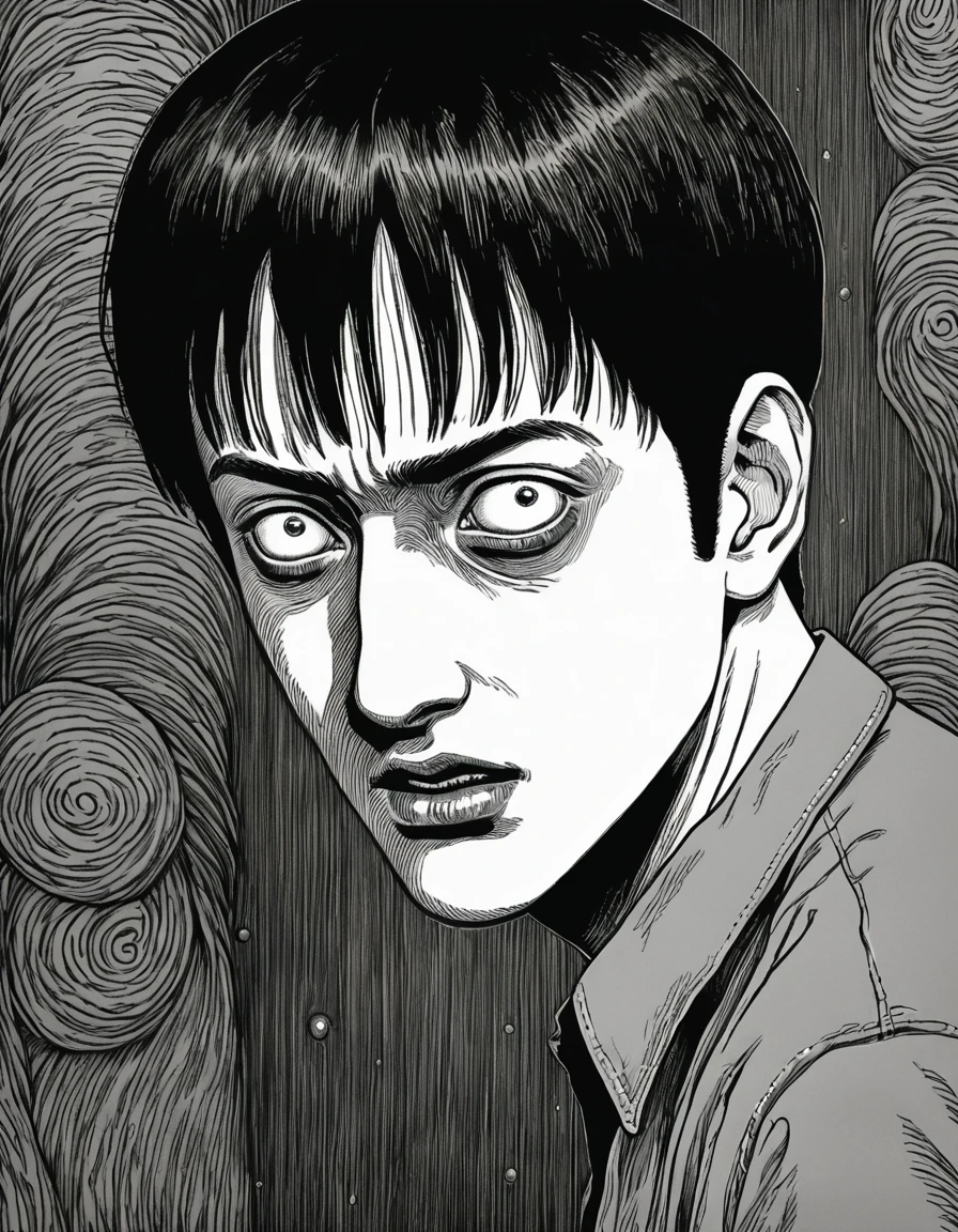 a drawing of a man being discreetly observed, Horror, disgusting, Nightmare, by Junji Ito