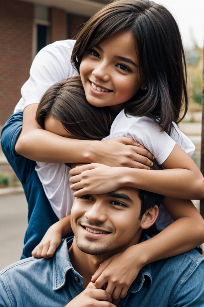 A girl grabbing a boy's face, both in profile