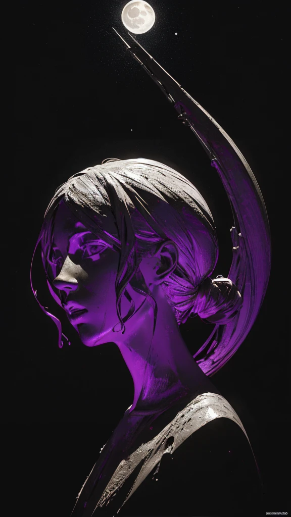 sculpture art designed by Alberto Giacometti and (Jean-Baptiste Carbone:0.7) and (Nicola Samori:1.1),Expressionist Art,on light black paper,Attractive top-down view (moon:1.2),Made from double stars,The star on the sky,Simple and clean,disgusting,Monochrome DayGlo Purple Filter,art house,masterpiece,