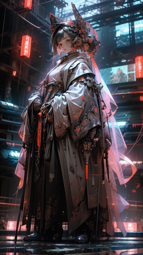 A nomadic robot, in the desert, wearing a disheveled shawl, holding a staff, wearing a large metal hat, rough, rusty, dusty body, thin frame, tall, cyberpunk, Cyborg., Session surreal version of a woman kneeling down on one leg holding a sword in her hand, very beautiful cyberpunk samurai, anime cyberpunk art, cyberpunk samurai, cyberpunk anime art, cyberpunk anime, cgsociety 9, technical cyberpunk anime art number, style of maciej kuciara.1girl, samurai armor, devil mask helmet, intricate, detailed ornaments, cool colors, metallic, Egyptian details, extremely intricate details, luster realistic lighting, trends in cgs society, glowing eyes, facing camera, neon details, surreal details, full body portrait, Japanese atmosphere, global illumination, shadows, rendering octane, 8k, super sharp. cool lolita.
