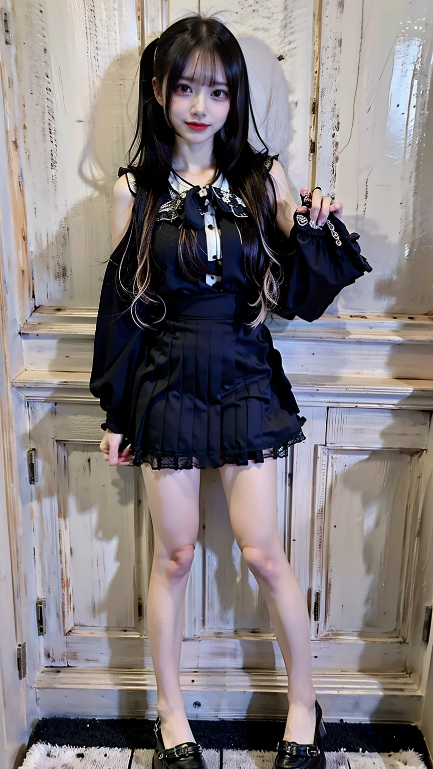 (8K、RAW Photos、Highest quality、masterpiece:1.2)、(Realistic、Realistic)、1 Girl、((one piece:1.2、Thin legs、whole body、View from the front、smile、Looking into the camera、Hold your skirt with both hands and show me your panties))、cute