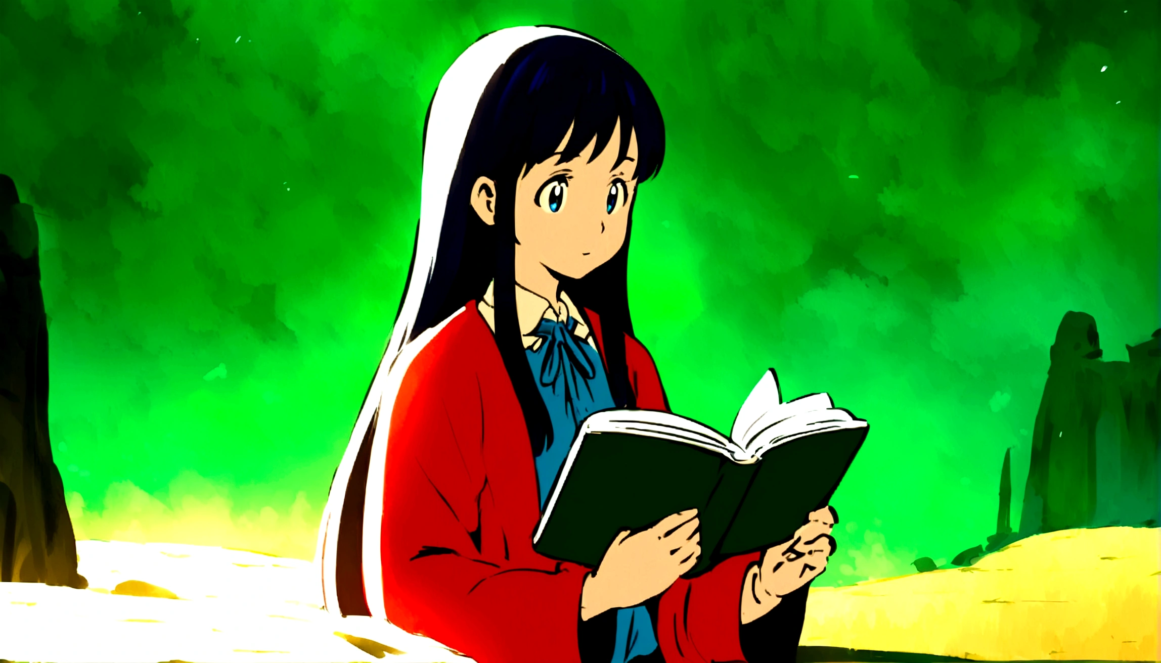 Anime girl reading a book in a brightly lit forest, Ghibli anime style style, Ghibli anime style, by Makoto Shinkai, Inspired by Makoto Shinkai, by Hayao Miyazaki、Your Name、Spirited Away
