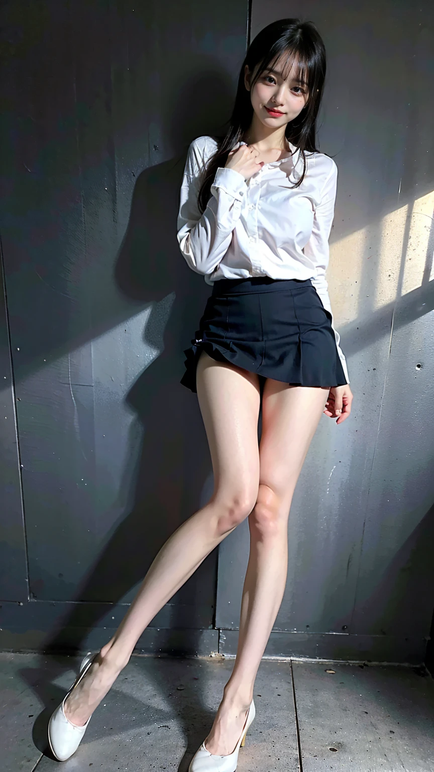 (8K、RAW Photos、Highest quality、masterpiece:1.2)、(Realistic、Realistic)、1 Girl、((one piece:1.2、Thin legs、whole body、View from the front、smile、Looking into the camera、Hold your skirt with both hands and show me your panties))、cute