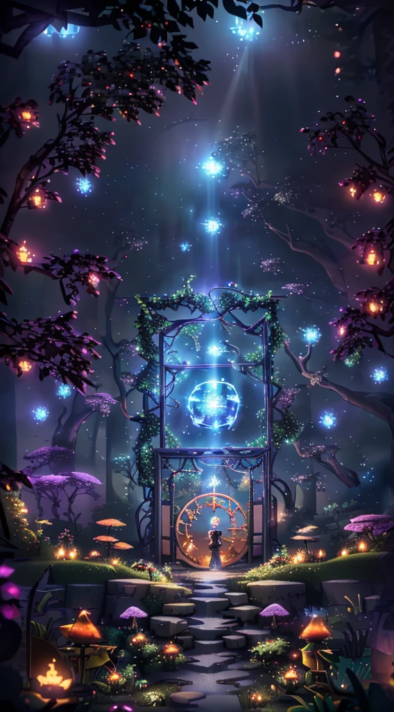 (Digital Artwork:1.3) of (Sketched:1.1) octane render of a mysterious dense forest with a large (magical:1.2) gate (portal:1.3) to the eternal kingdom, The gate frame is designed in a round shape, surrounded by delicate leaves and branches, with fireflies and glowing particle effects, (UI interface frame design), (natural elements), (jungle theme), (square), (leaves) , (twigs), (fireflies), butterflies, (delicate leaves), (glow), (particle effects, light engrave in intricate details, (light particle:1.2), (game concept:1.3), (depth of field:1.3), global illumination,Highly Detailed,Trending on ArtStation.