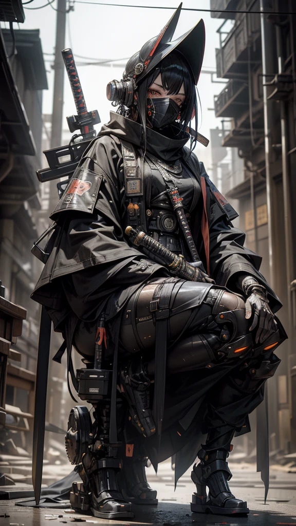 A nomadic robot, in the desert, wearing a disheveled shawl, holding a staff, wearing a large metal hat, rough, rusty, dusty body, thin frame, tall, cyberpunk, Cyborg., Session surreal version of a woman kneeling down on one leg holding a sword in her hand, very beautiful cyberpunk samurai, anime cyberpunk art, cyberpunk samurai, cyberpunk anime art, cyberpunk anime, cgsociety 9, technical cyberpunk anime art number, style of maciej kuciara.1girl, samurai armor, devil mask helmet, intricate, detailed ornaments, cool colors, metallic, Egyptian details, extremely intricate details, luster realistic lighting, trends in cgs society, glowing eyes, facing camera, neon details, surreal details, full body portrait, Japanese atmosphere, global illumination, shadows, rendering octane, 8k, super sharp. cool lolita.
